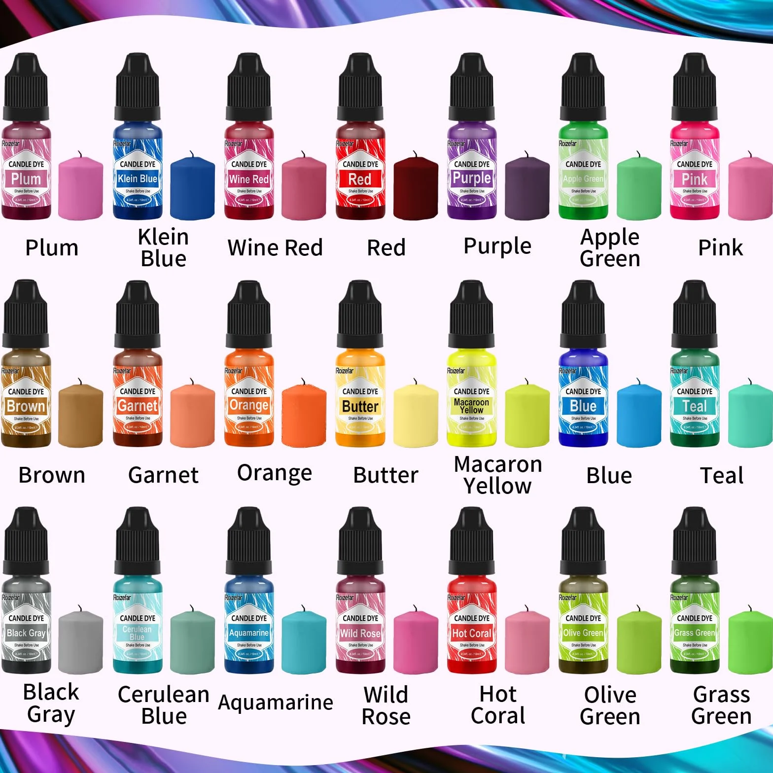 Roizefar Coloranti per Candele - Pintura a Base di Olio per Cera, Colorante Liquido Altamente Concentrato (21)
