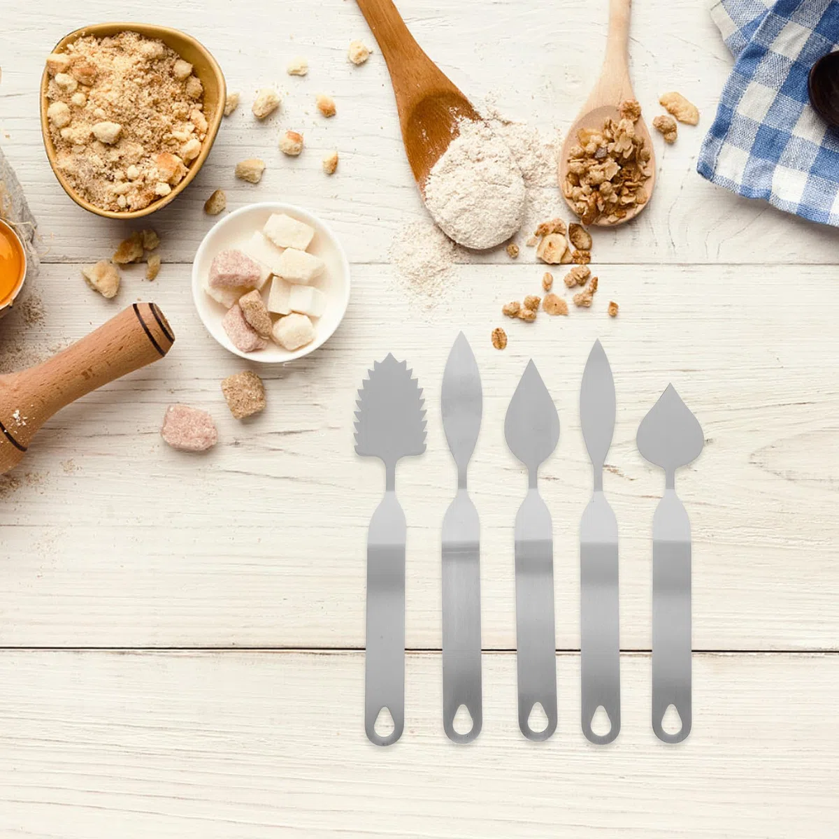 Toyvian Set 5 Pezzi Coltelli in Acciaio Inossidabile Design Ergonomico e Forme Foglia Rotonda, Lunga e Dentata per Decorazione Cioccolato e Mousse per Ristorante e Pasticceria