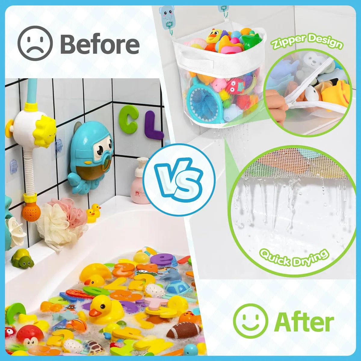 Organizzatore Giocattoli Bagno, Bagnetto Organizzatore Borsa del Giocattolo del Bagno del Bambino Rete Giocattoli per Vasca con 2 Autoadesivi Ganci e Spugna da Bagno