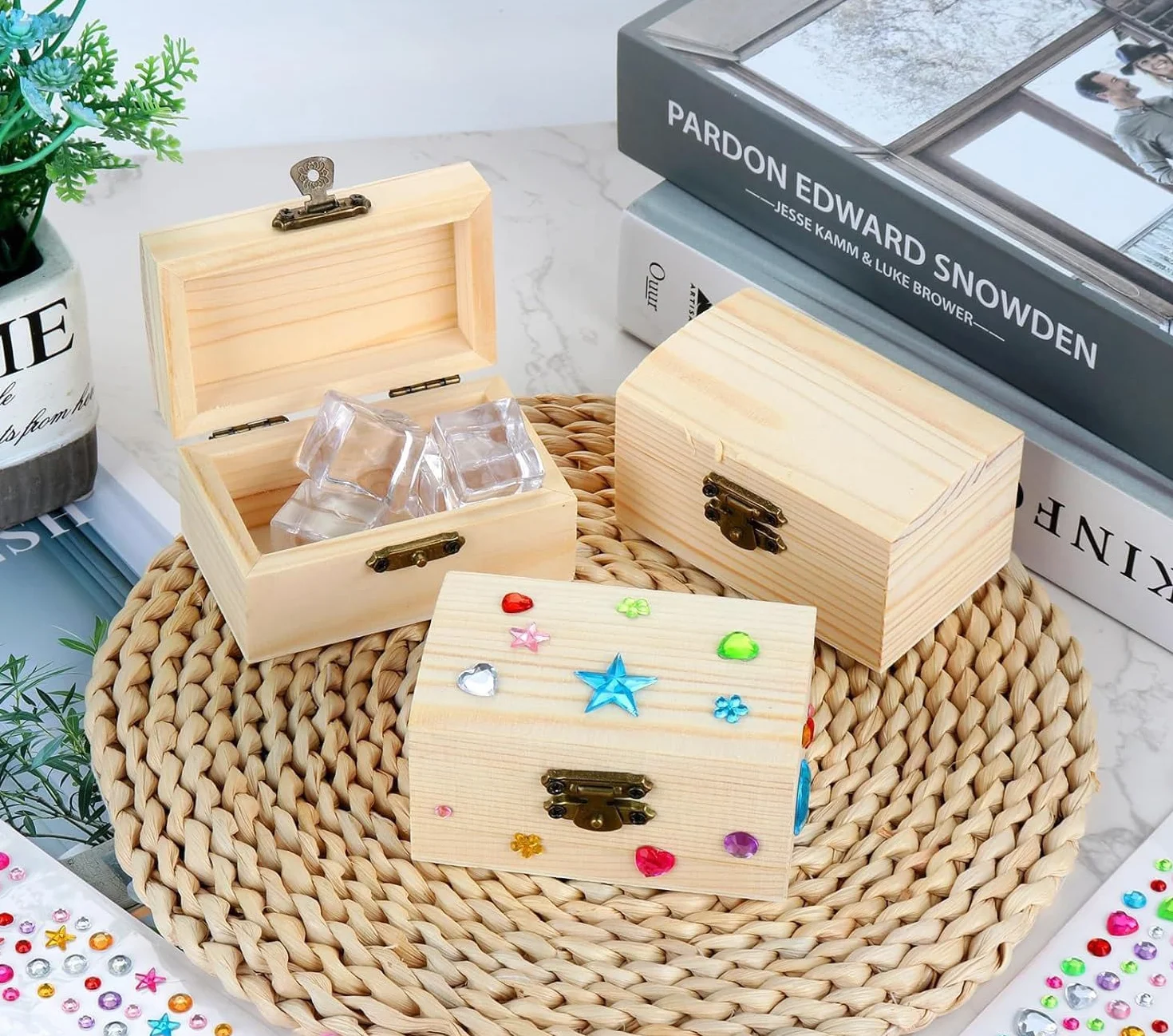 Piccola scatola di legno, mini scrigno del tesoro rettangolare in legno, kit artigianale per riporre e decorare, 10 pezzi