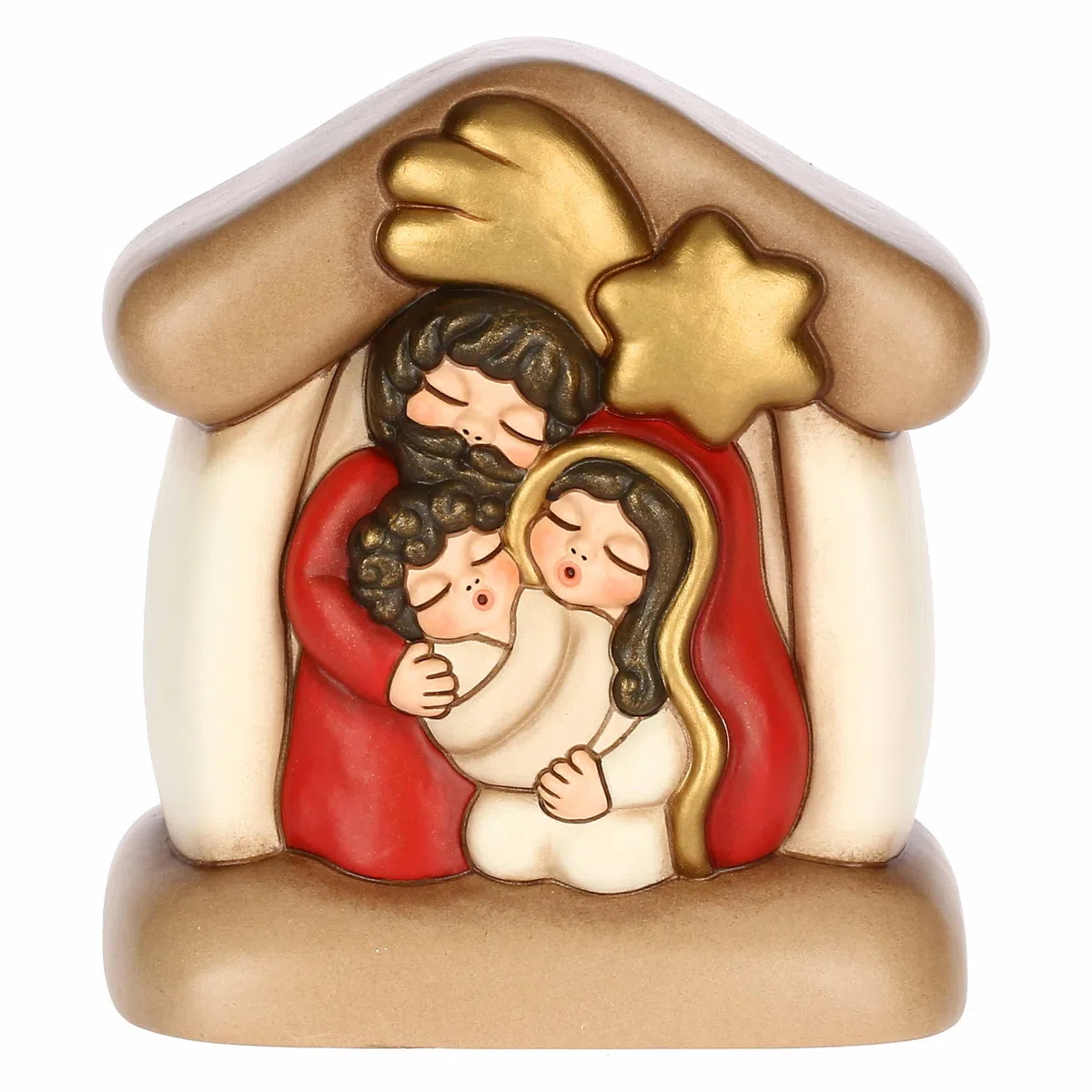 THUN, Mini Presepe con Capanna e Sacra Famiglia in Ceramica di Alta Qualità, Collezione Presepe Classico, Statuine per Presepe di Natale da Collezione, 11,7 x 9 x 13 cm