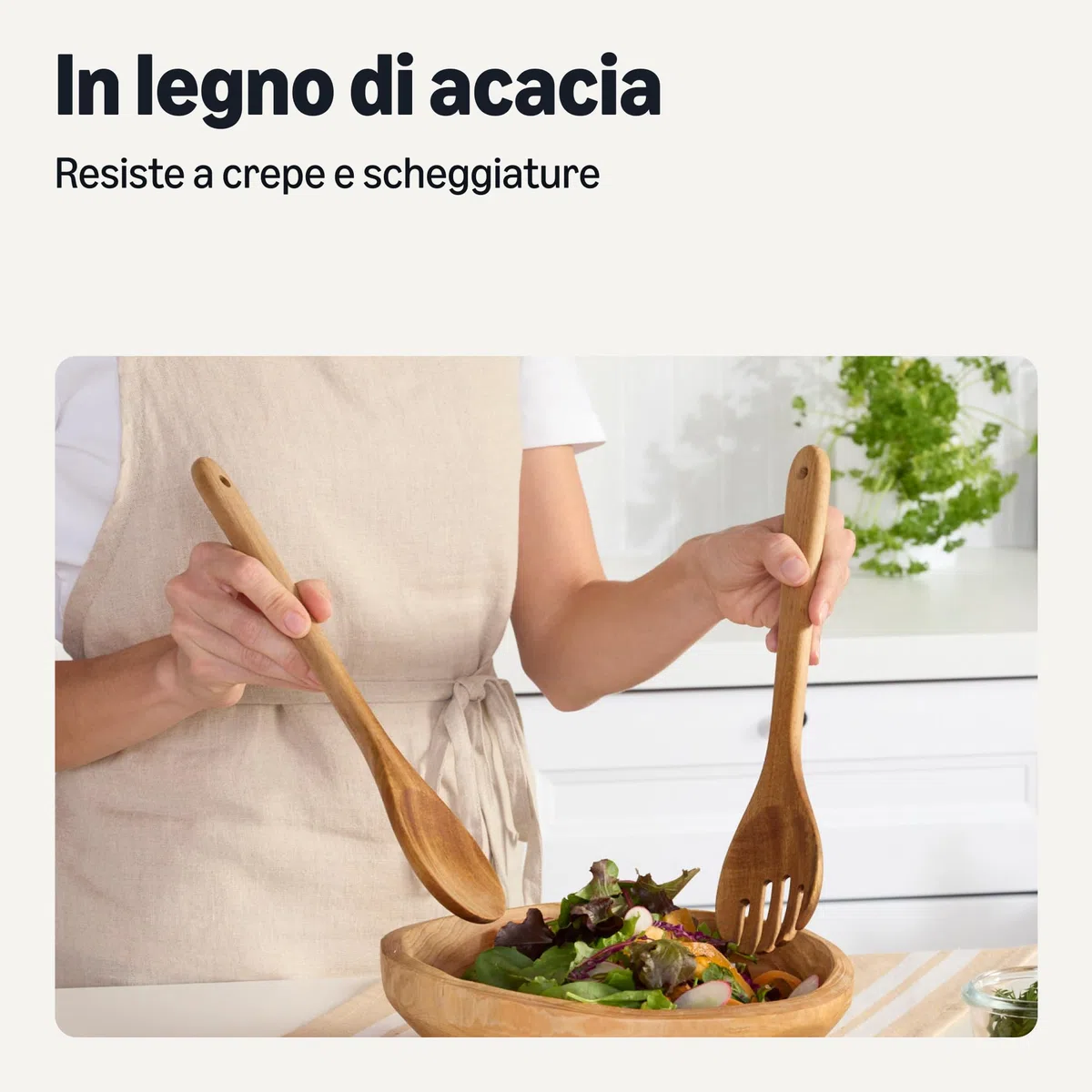 Amazon Basics - Utensili da Cucina in Legno, Set di 6 Pezzi, Legno di Acacia, Pre-Trattati con Olio, Sicuri per l’Uso con le Pentole