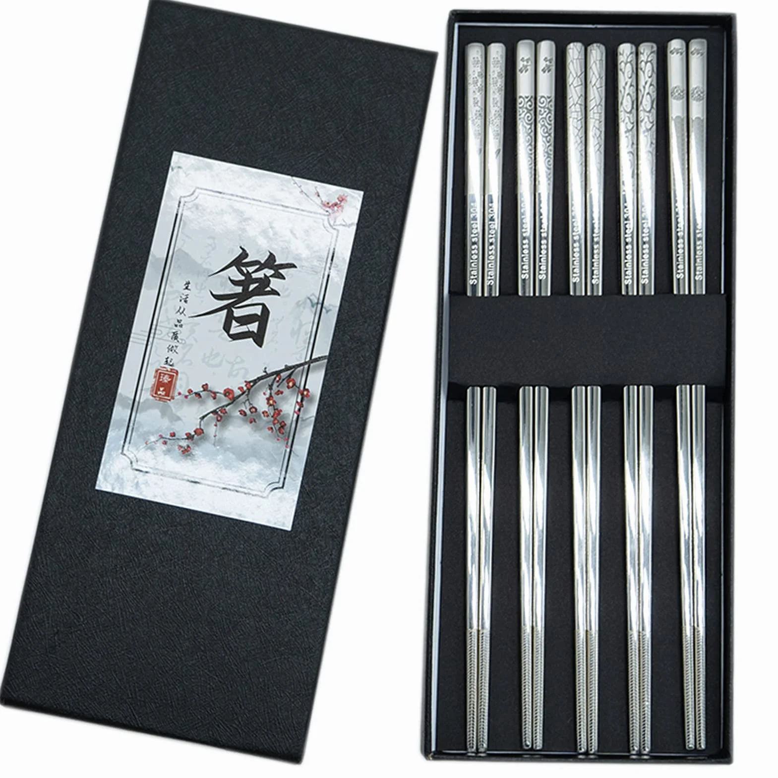 5 Paia Bacchette in Acciaio Inox,Bacchette in Metallo Riutilizzabili,Bacchette Cinesi Set,Bacchette Antiscivolo,Alta Qualità Lavabili in Lavastoviglie,per Natale,Compleanno
