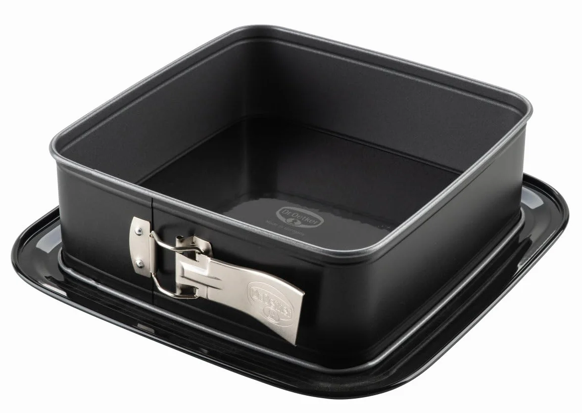 Dr. Oetker Teglia quadrata con fondo smaltato, perfetta per torte e torte, 24 x 24 x 8,5 cm, antiaderente, resistente al calore, nero/argento