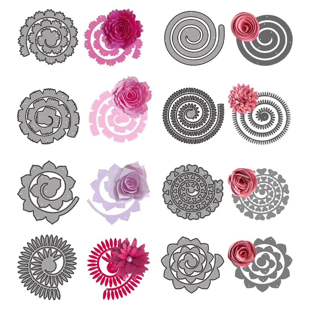 8 Pezzi Fustelle Set di Fiori Modello Stencil 3D Fiori Modello Stencil fiorie Metallo Cutting Dies Stencils Fustelle a Forma di fiore Foglie fustelles Da Taglio per Scrapbooking Album