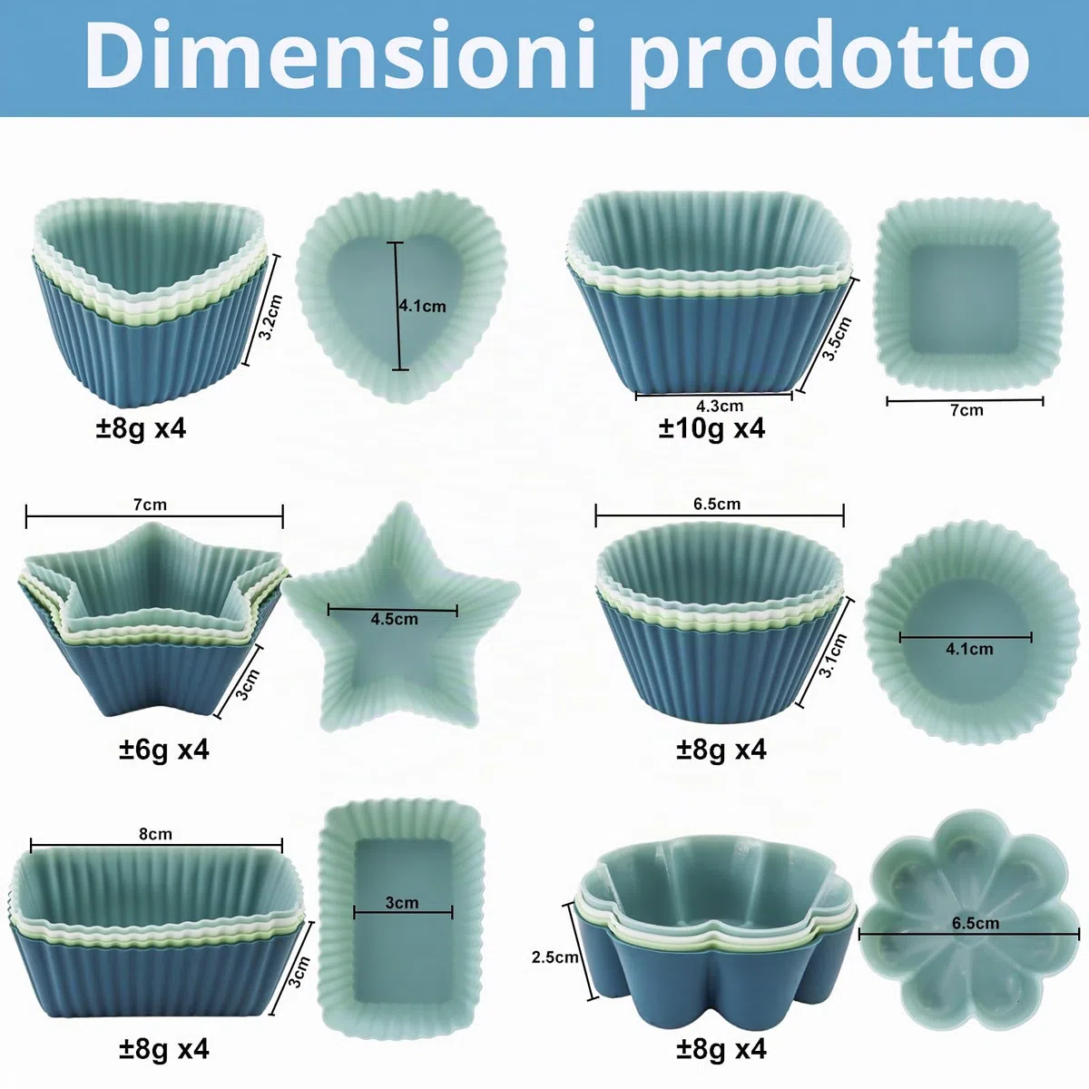 24 stampi per muffin silicone,6 tipi di stampi per pasticceria in silicone riutilizzabili, stampi per muffin in silicone rivestito antiaderente, lavabile in lavastoviglie (4 colori)
