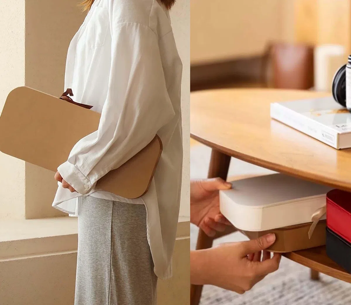 Sgabello pieghevole BOLGTO, rotondo 2 in 1, tavolino moderno, carta kraft, multifunzione, per scuola, soggiorno, decorazione