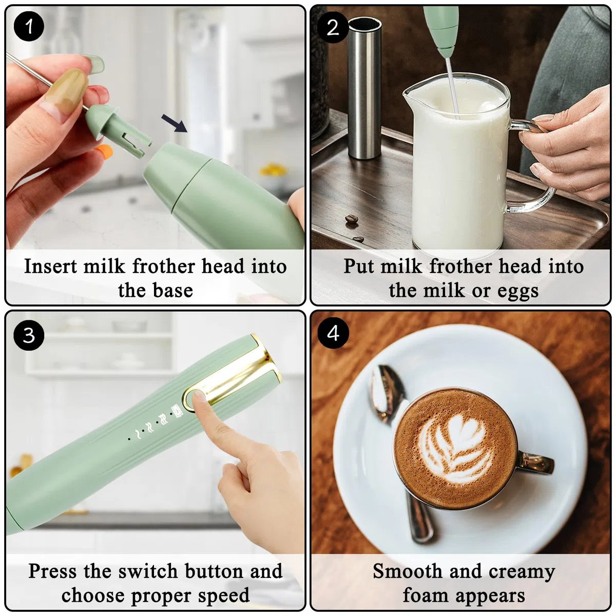 TonJin Frusta doppia frusta montalatte portatile USB-C ricaricabile elettrico per bevande verdi, 3 velocità regolabili, frusta per latte, matcha, cioccolata calda, uova, matcha
