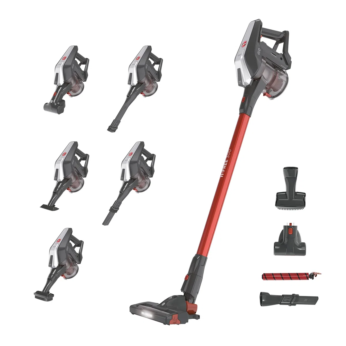 Hoover Hf322Afp 011 39400957 Scopa Ricaricabile senza Filo, 44.4W, 80 Decibel, Grigio Ossidiana e Rosso Metallizzato