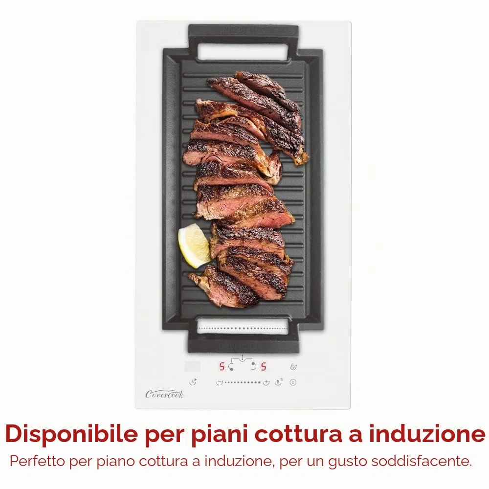 Padella per grigliare in ghisa, piastra rettangolare per grigliare, 43 x 23 cm Padella per grigliare per piano cottura a induzione, forno elettrico, griglie all'aperto, superficie rigata
