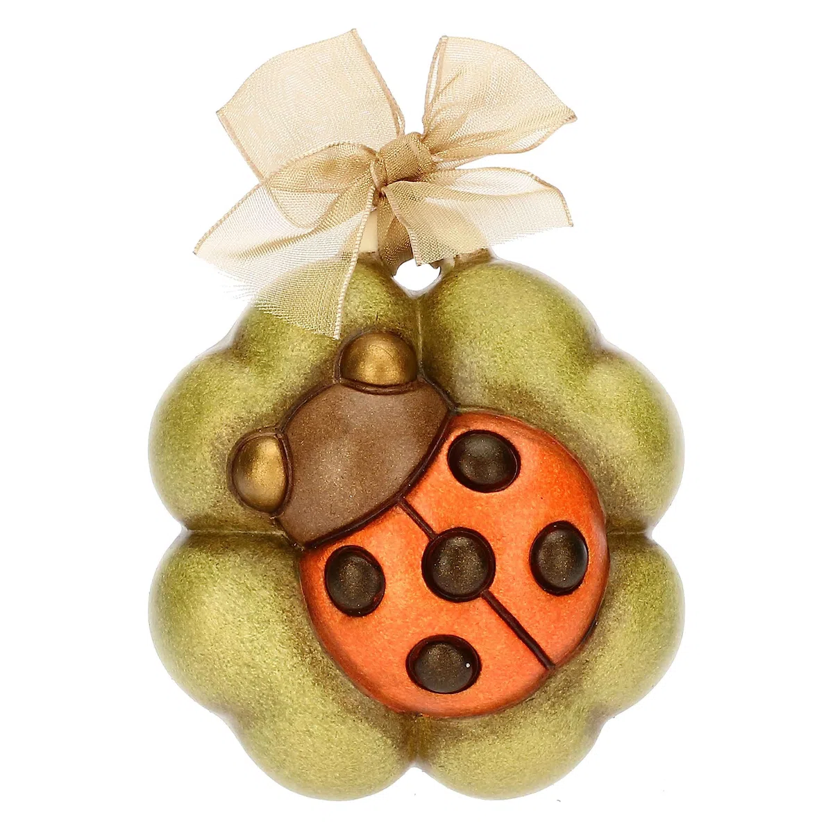 THUN - Miniformella con Coccinella su Quadrifoglio in Ceramica Decorata a Mano, Ceramica con Nastro, 7.8x3.2x6.5 cm h