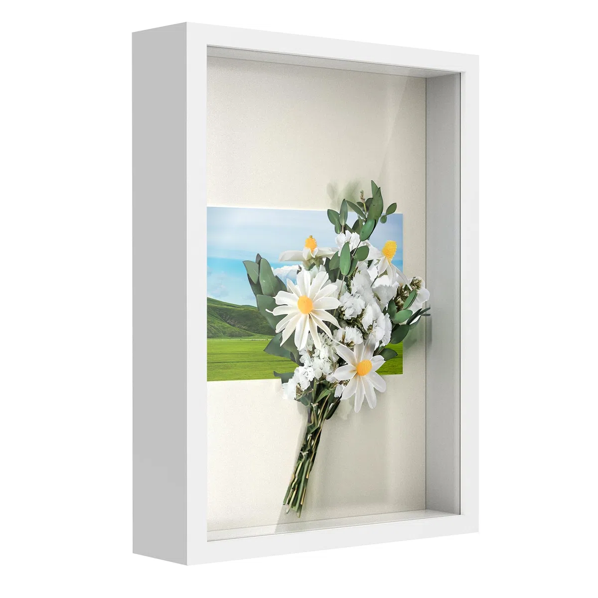 Cornice 3D Profonda A4, Cornice 21 x 29,7 cm Cornici per Foto con Pannello in Vetro Cornici per Quadri da Riempire Profonda 3 cm da Appendere alla Parete o sulla Scrivania, Bianco