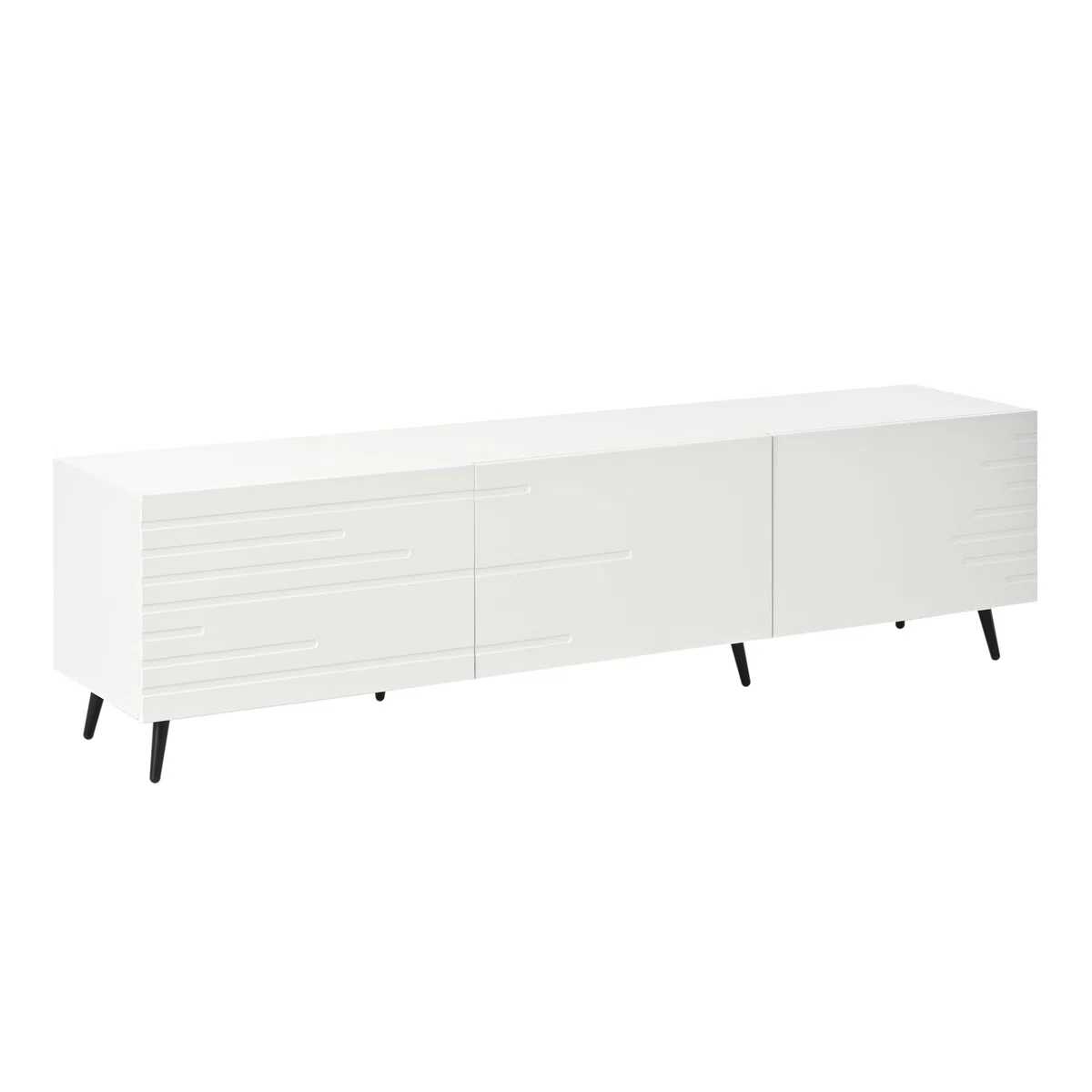 Mobile TV grande 180 x 40 x 48 cm, con 3 ante a battente, design stampato, bianco, adatto per televisori da 80", grande capienza, materiale MDF.