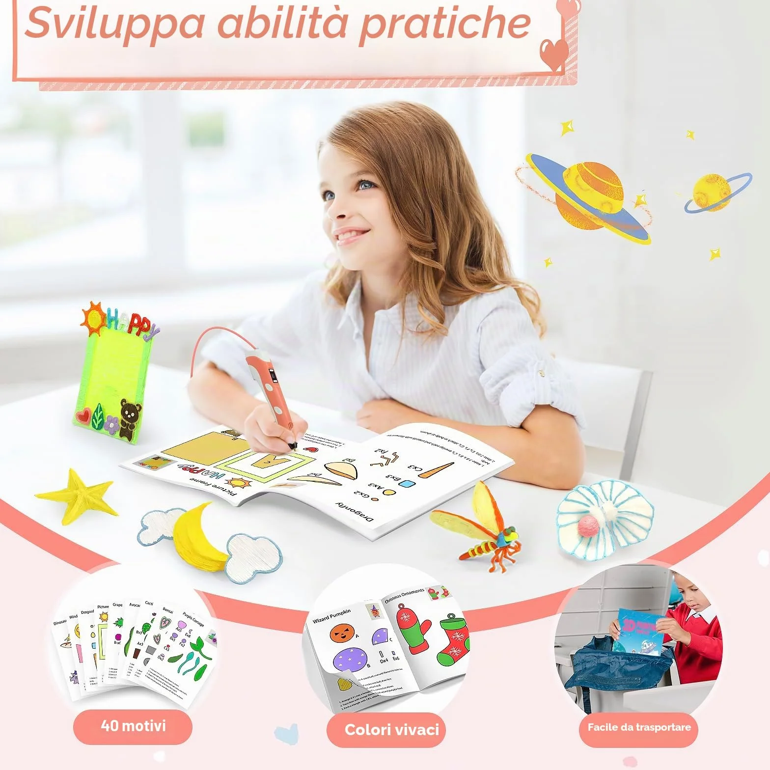 SONGTIY Libro da disegno 3D, 40 modelli riutilizzabili per graffiti, stampini creativi con piastra in PVC per principianti e artigiani, idee regalo fai da te per Natale e compleanni
