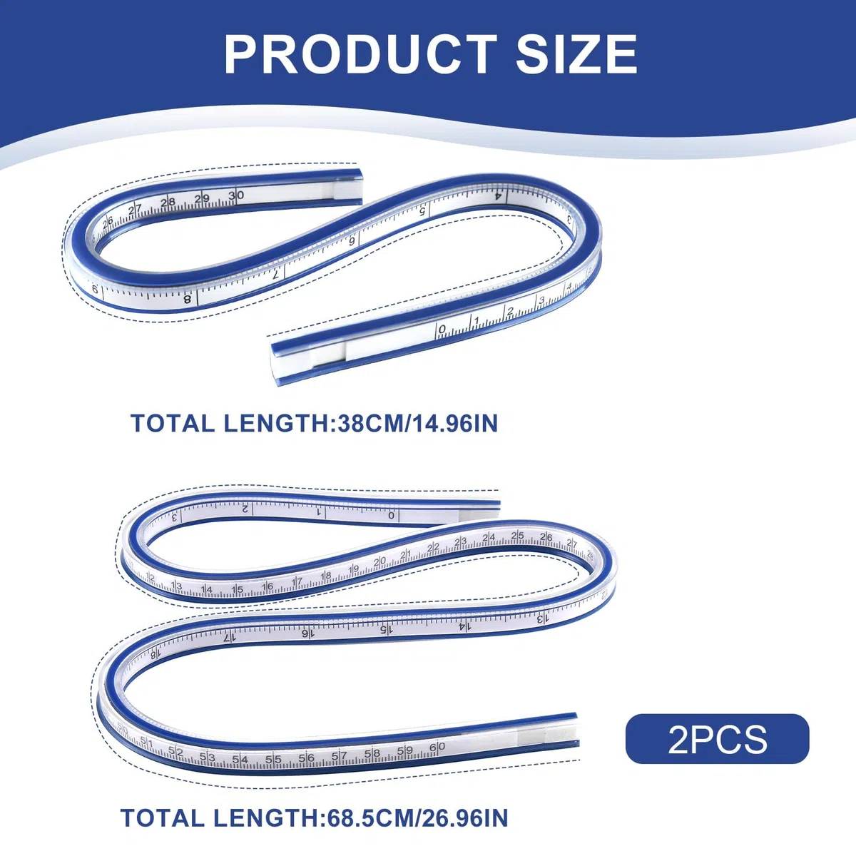2 Pezzi Curvilinee Flessibile, Curvilinee per Disegno Tecnico da 30 cm e 60 cm per Cucito, Disegno e Modellismo, Strumenti di Misura Multifunzionali