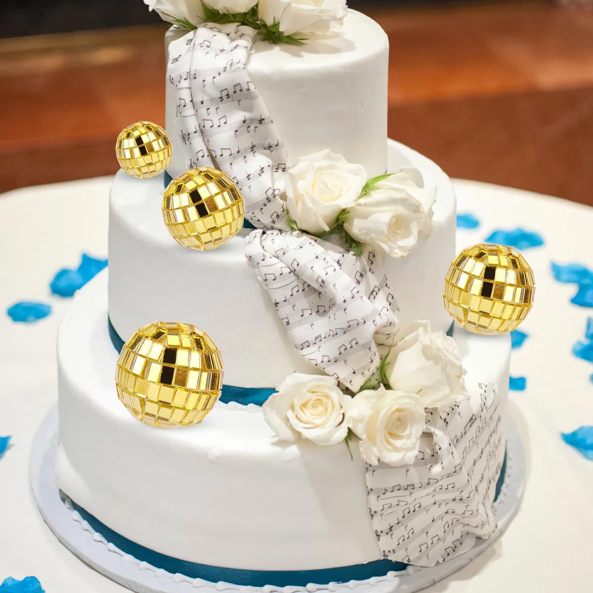 30pz Disco Ball Topper per Cupcake, Mini Toppers per Torta a Tema Discoteca con Bastoncini palla da Discoteca Torta Decorazioni per Cupcake Accessori per Dessert Festa in Discoteca (Oro)