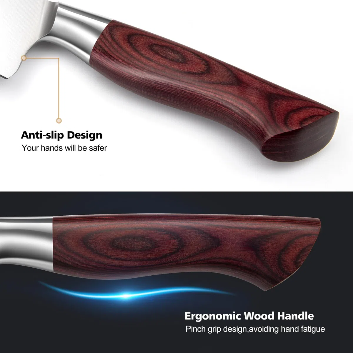 HOSHANHO Set di Coltelli da Cucina 18 Pezzi, Professionali Set Coltello da Chef in Acciaio Inossidabile Alto Tenore di Carbon, Coltello da Cucina Ultra Affilati con Affilatore