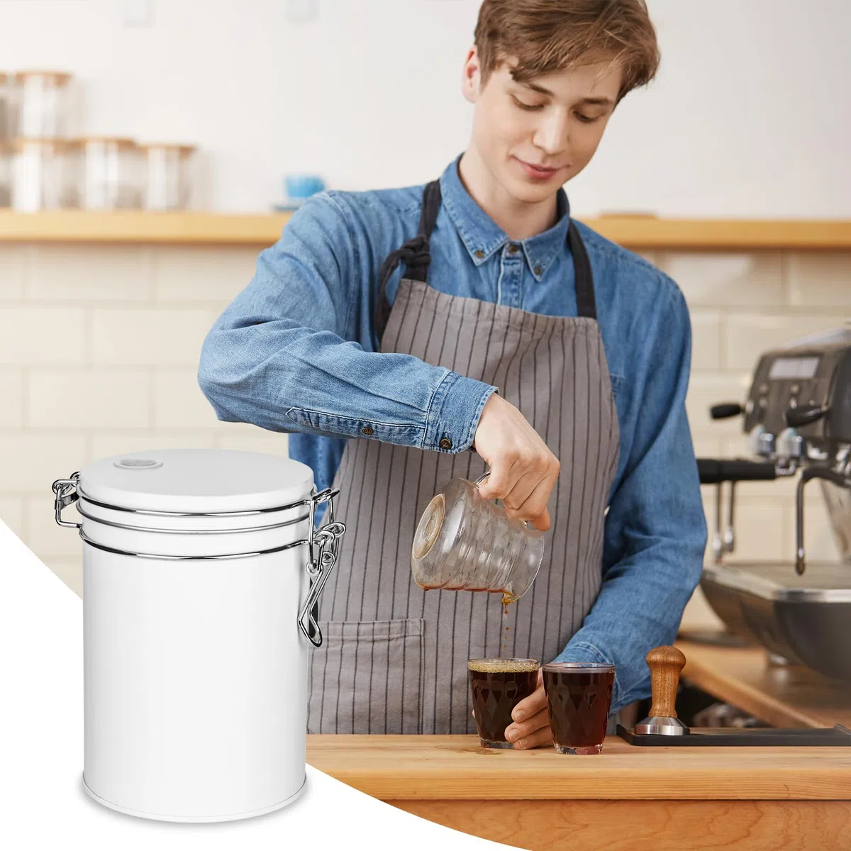 Barattolo per caffè ermetico in acciaio inox 450ML con valvola di scarico, in acciaio inox, per caffè, tè, noci, cacao, bianco