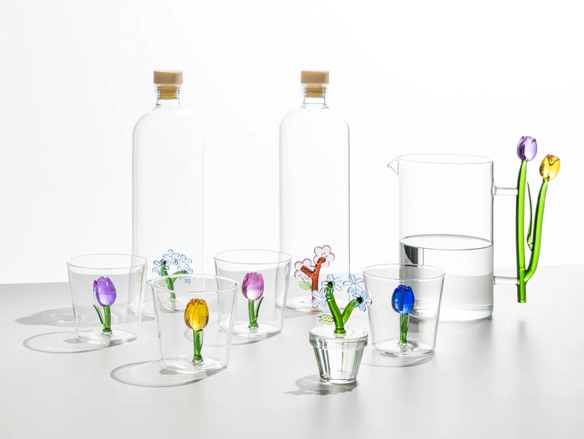 Ichendorf Milano Tumbler Tulipano Rosa, Collezione Botanica, 30 cl, Vetro Borosilicato, Fatto a Mano