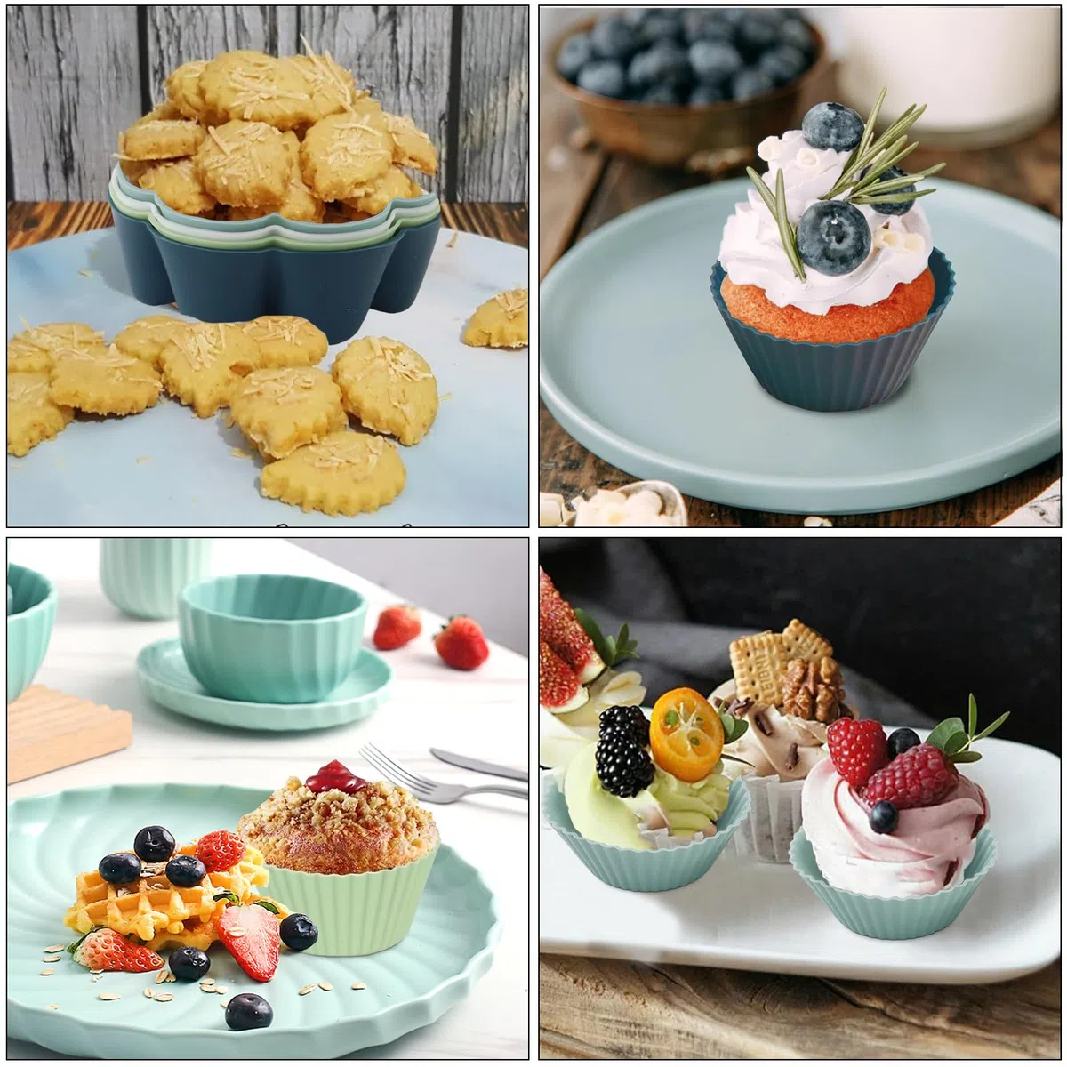 24 stampi per muffin silicone,6 tipi di stampi per pasticceria in silicone riutilizzabili, stampi per muffin in silicone rivestito antiaderente, lavabile in lavastoviglie (4 colori)