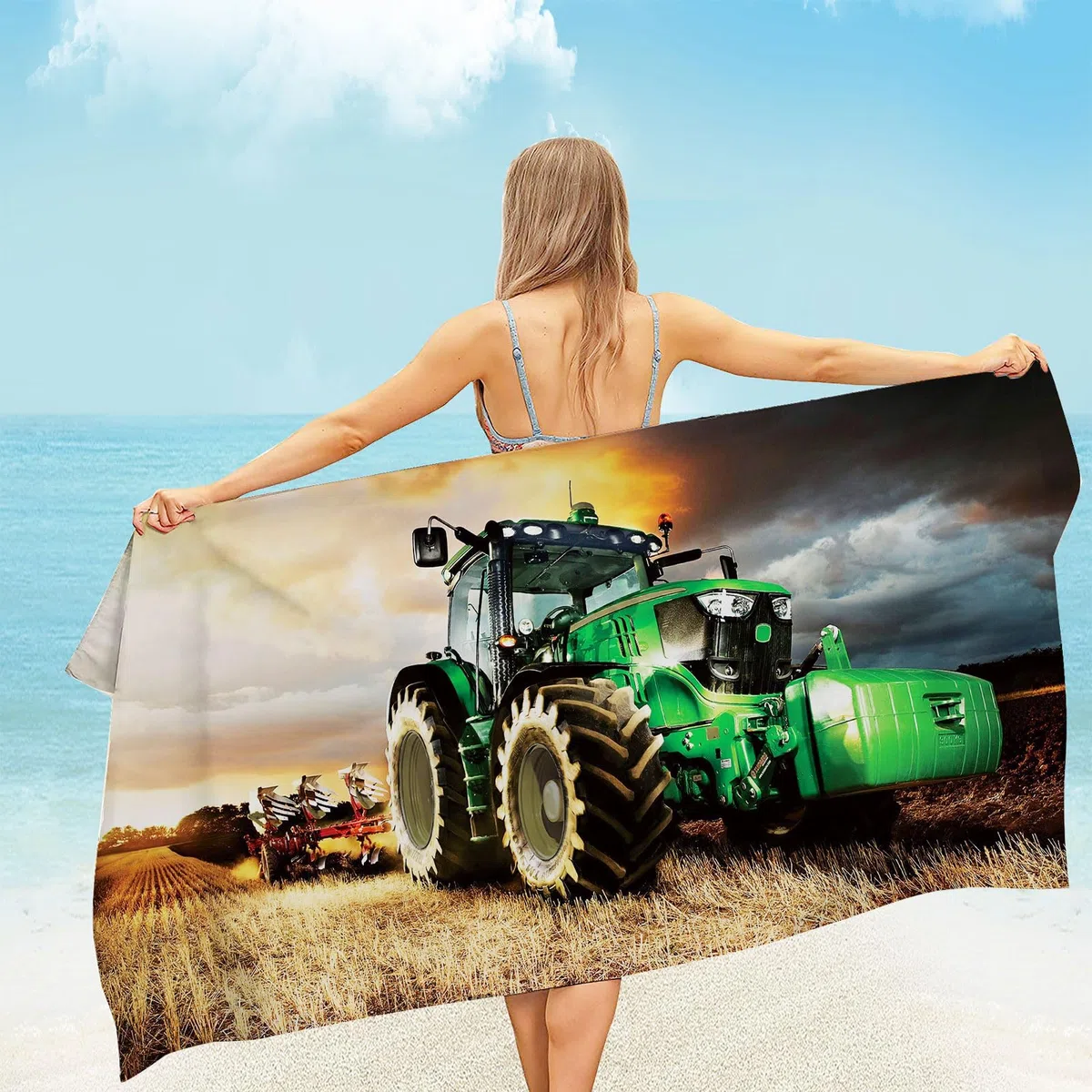 Telo Mare Trattore, 70 x 140cm Telo Mare Microfibra, Asciugamano da Bagno Trattore, Telo Mare per Teen Adulte, Viaggi e Spiaggia (T2)