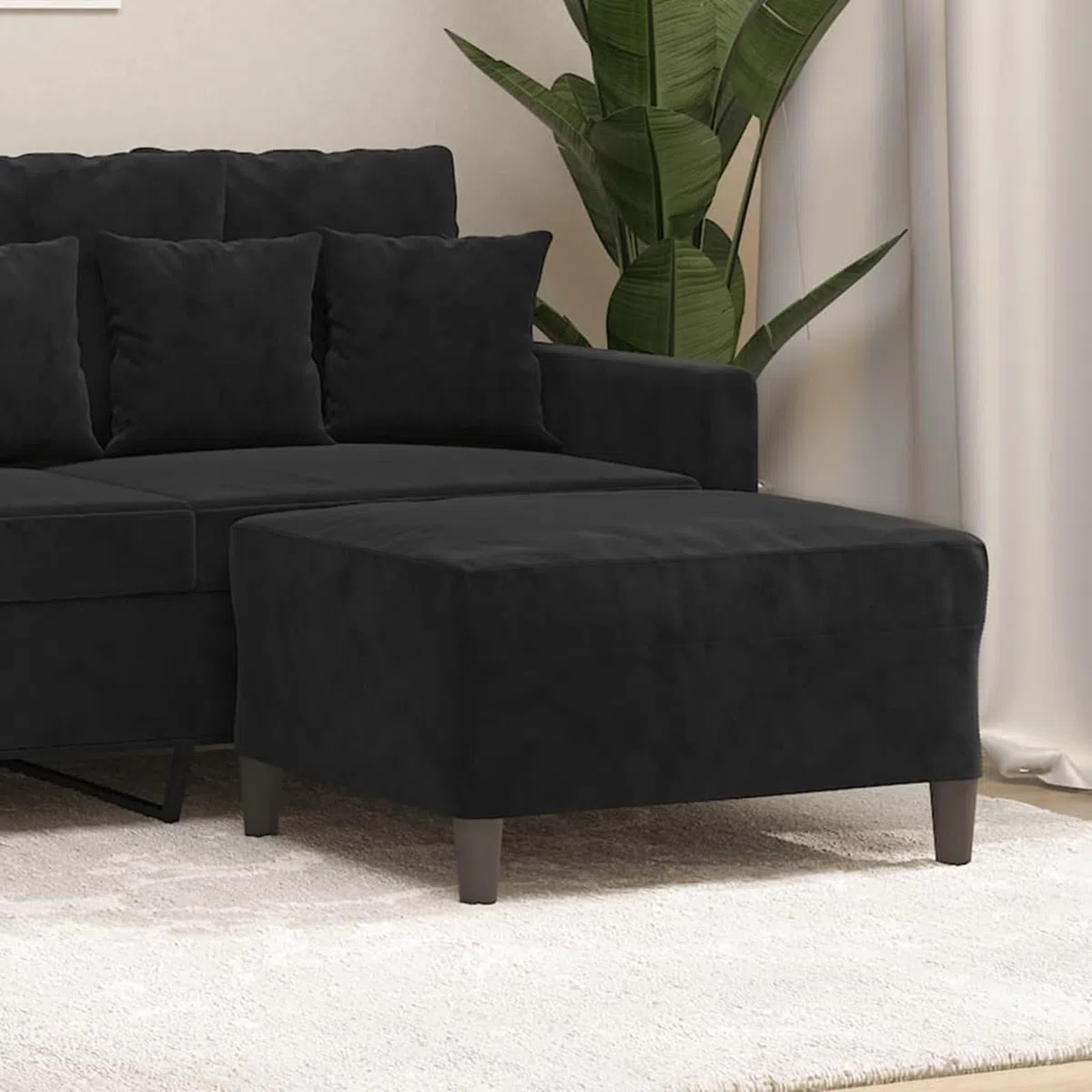 Gecheer Poggiapiedi Nero, per Riposo Gambe e Seduta aggiuntiva, 70x55x41 cm, Velluto 100% Poliestere con Struttura in Compensato, Imbottitura in gommapiuma, per Divano Poltrona Soggiorno Camera