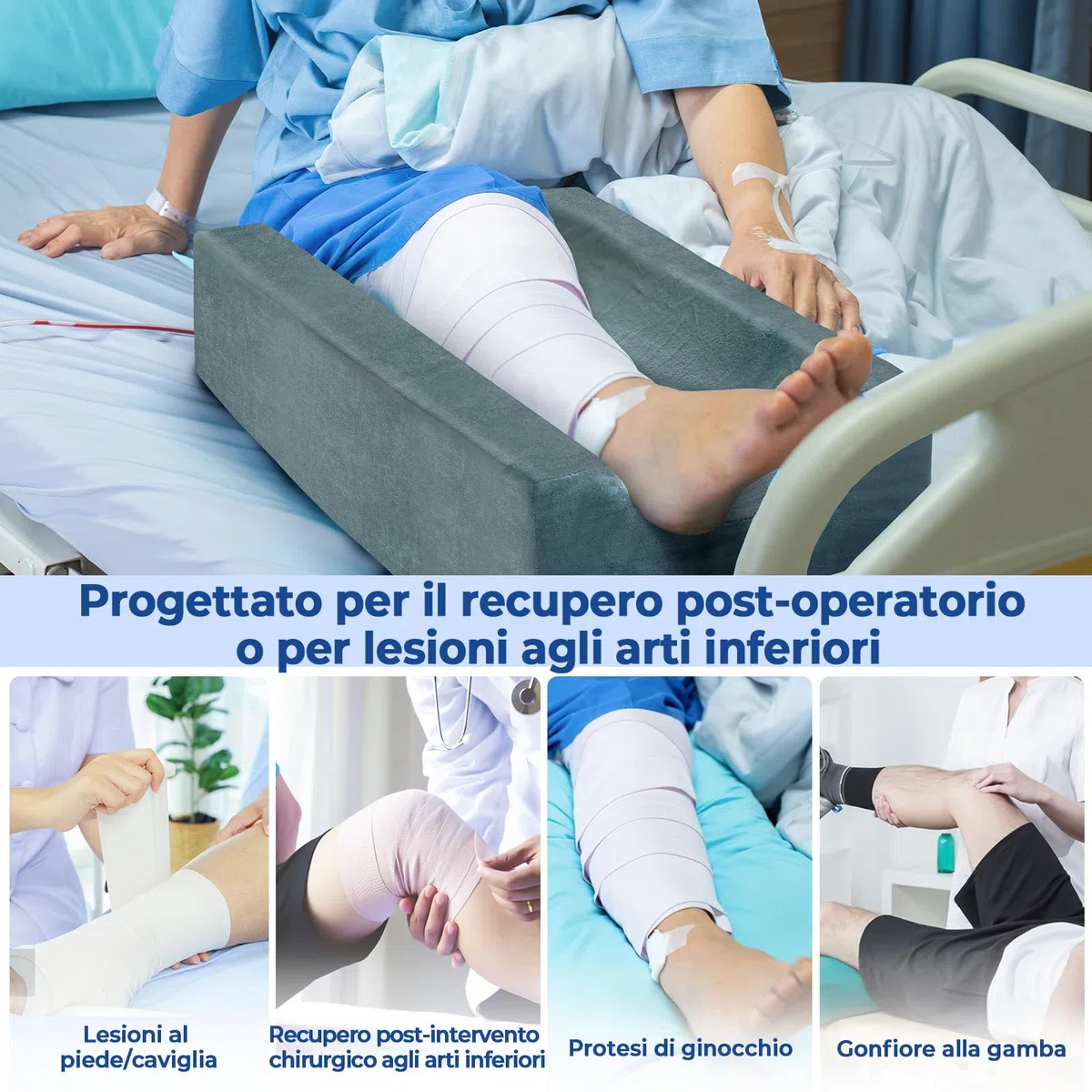KingPavonini 4 cuscini per le gambe con altezza regolabile per post-operatorio, cuscino con curva ergonomica, in memory foam per gonfiore e sollievo dal dolore alle gambe, aiuto per la guarigione dopo