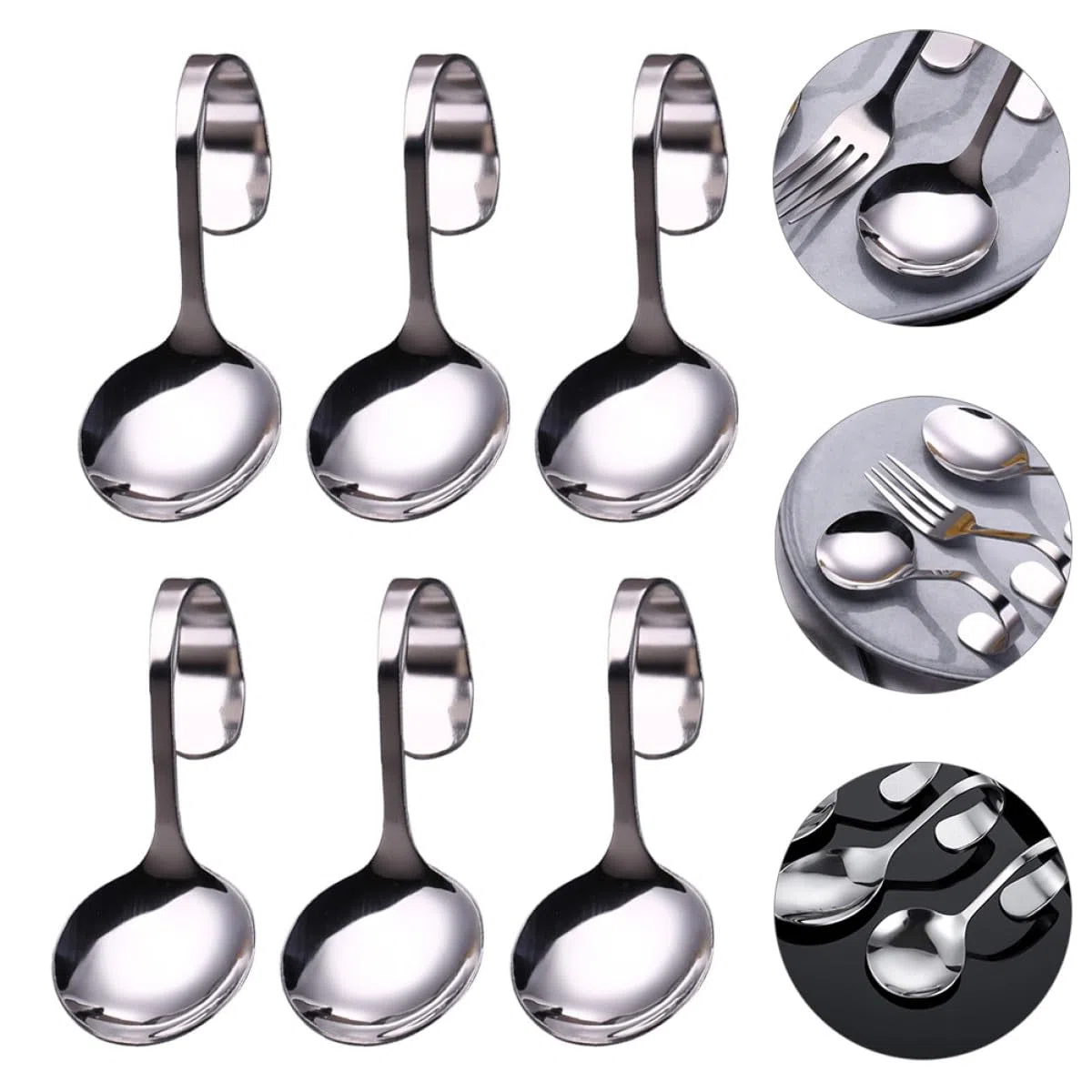 Alipis 6 Cucchiai Manico Curvo in Acciaio Inox Set per Dessert e Insalata Paletta Curva per Servire in Ristoranti e Casa