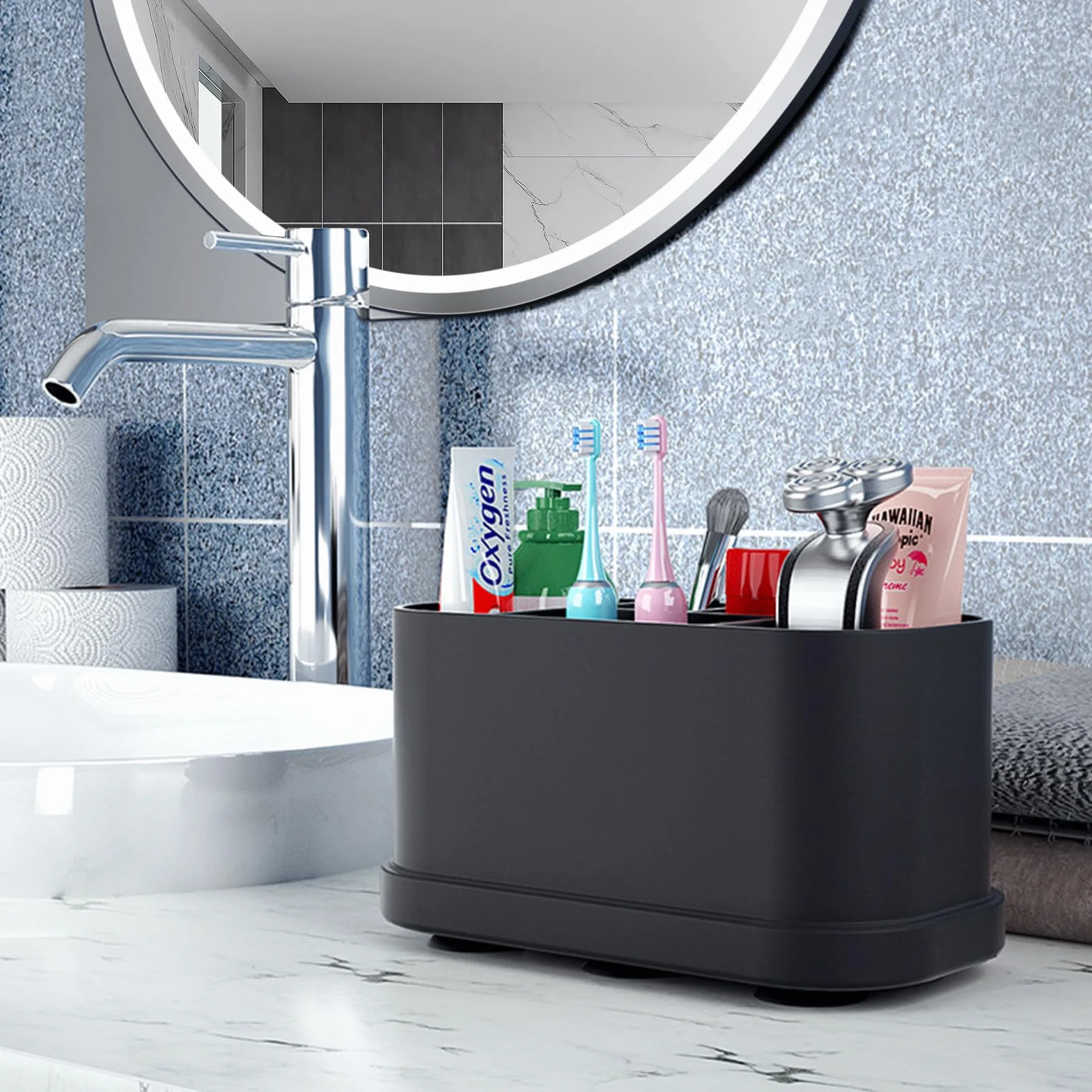 Porta Spazzolini Bagno, Impermeabile con Ventosa Rimovibile per Fissare a Piacimento la Parete del Piano di Lavoro, Dentifricio Multifunzionale in Silicone Organizer, Nero