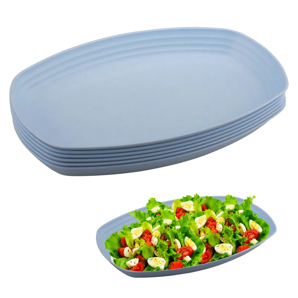 6 Pezzi Piatti in Plastica Riutilizzabili, Piatti da Campeggio da 29.7cm, Piattis Ovali in Plastica Rigida, Iinfrangibili, Lavabili in Lavastoviglie, per Campeggio, Picnic e Casa - Blu