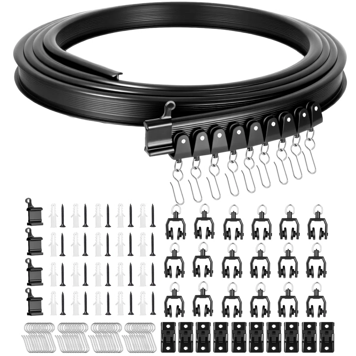 Flessibile Binario Tenda Soffitto 3 Metri, Binario per Tende a Soffitto Curva con Rulli Silenziosi per Divisore per Stanze, Camere da Letto, Finestre, Montaggio a Soffitto, Nero