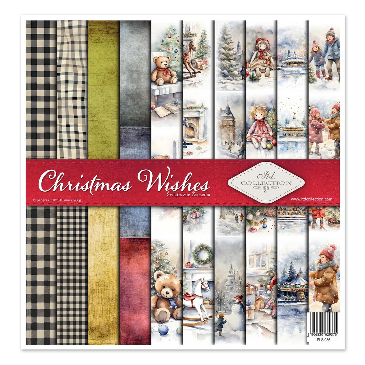 ITD Collection - Carta Scrapbook – Set di scrapbooking – Carta decorativa per fai da te – 310 x 310 mm – 10 fogli + 1 – Christmas Wishes – SLS-086