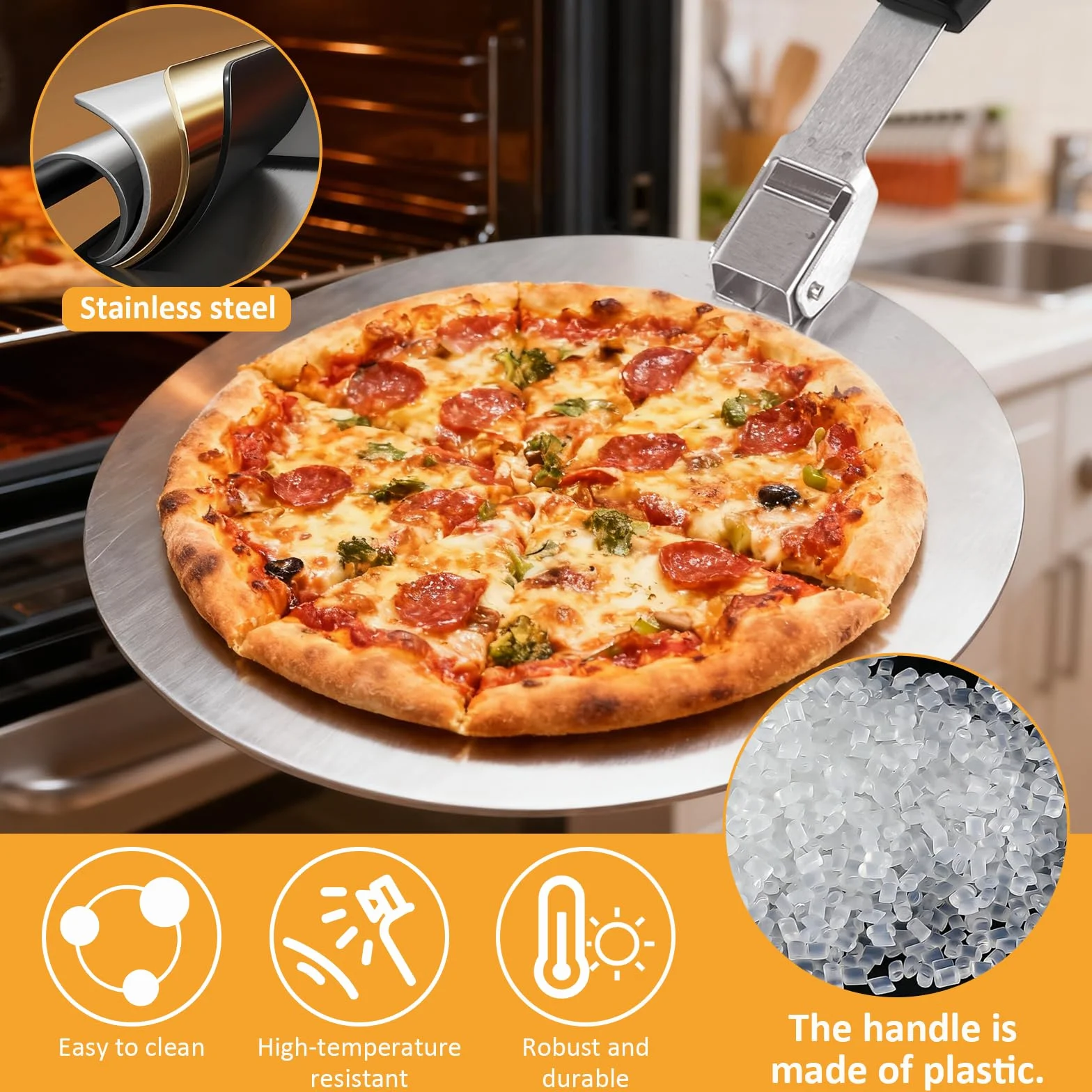 10 Pollici Pala per Pizza, Pieghevole Manico Spatola per Pizza, Acciaio Inossidabile Pala per Pizza Corta, Circolare Palino per Pizza Focaccia, Pane Grigliato, Torte (30.5 * 29.5cm)