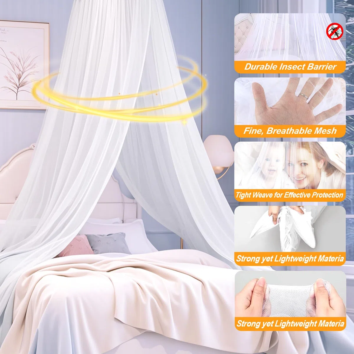 Grande Zanzariera Letto,Zanzariera Letto Singolo Matrimoniale,Alta Qualità Baldacchino,0.6x2.5x10.5M Baldacchino per Repellente Antizannzare,Campeggio e Famiglia Usati