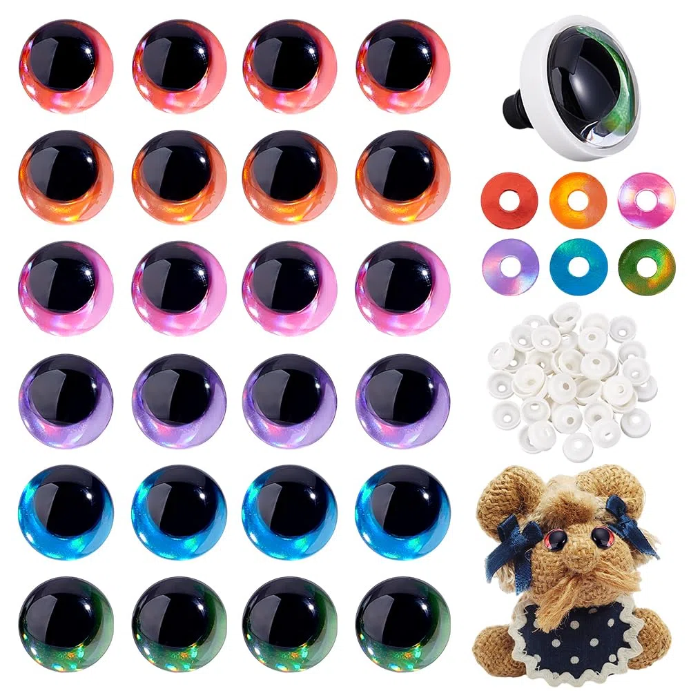 PH PandaHall 96pz Occhi per Amigurumi Uncinetto 6 Colori Occhi di Sicurezza per Amigurumi, 20mm Glitter Occhietti per Animali All'Uncinetto con Rondelle per Peluche Orsacchiotti Fai Da Te
