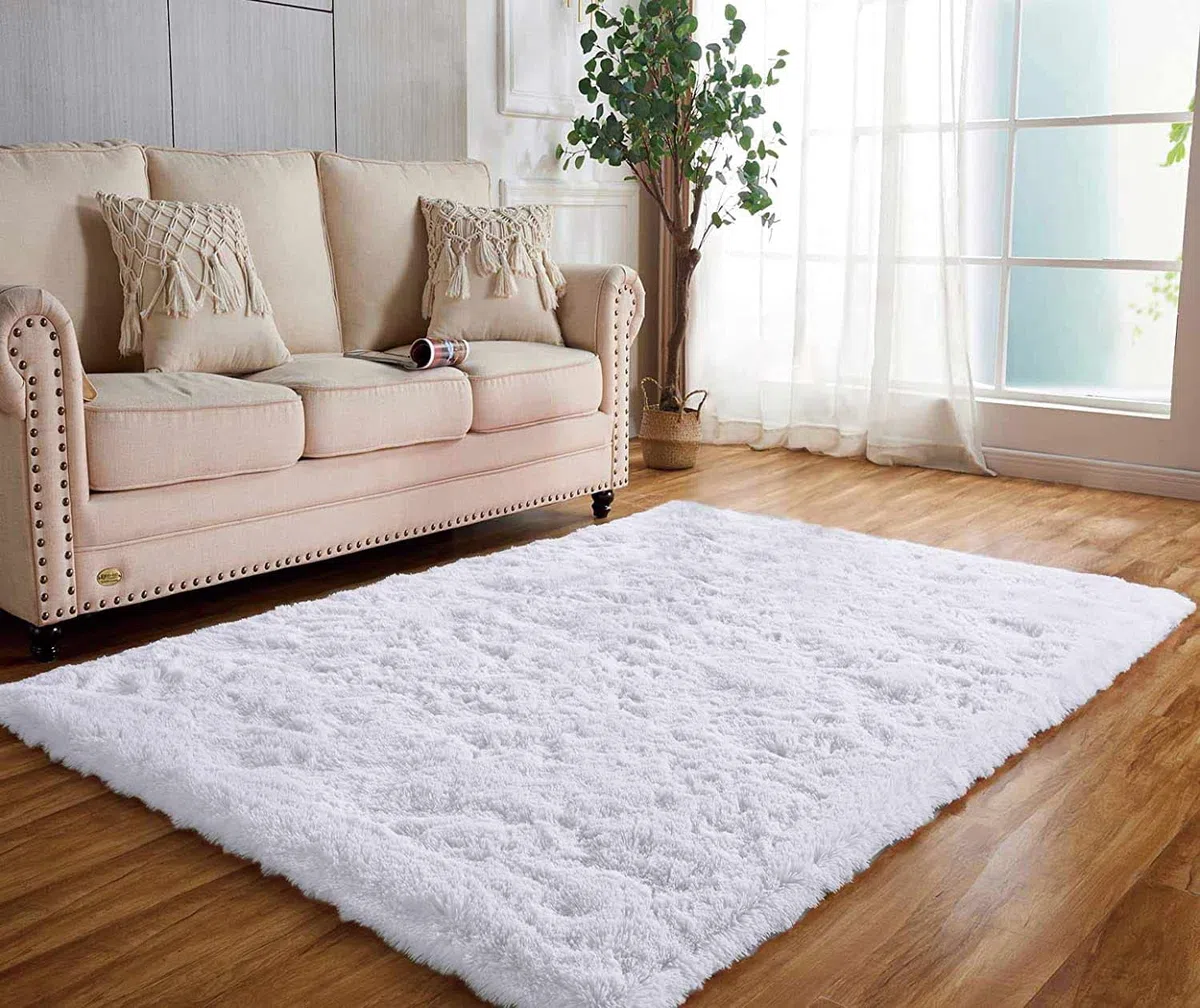 Tappeto Salotto Pelo Lungo Soggiorno Morbido Tappeto Camere da Letto Moderno Peluche Grande Antiscivolo (Bianco, 80 * 120cm)