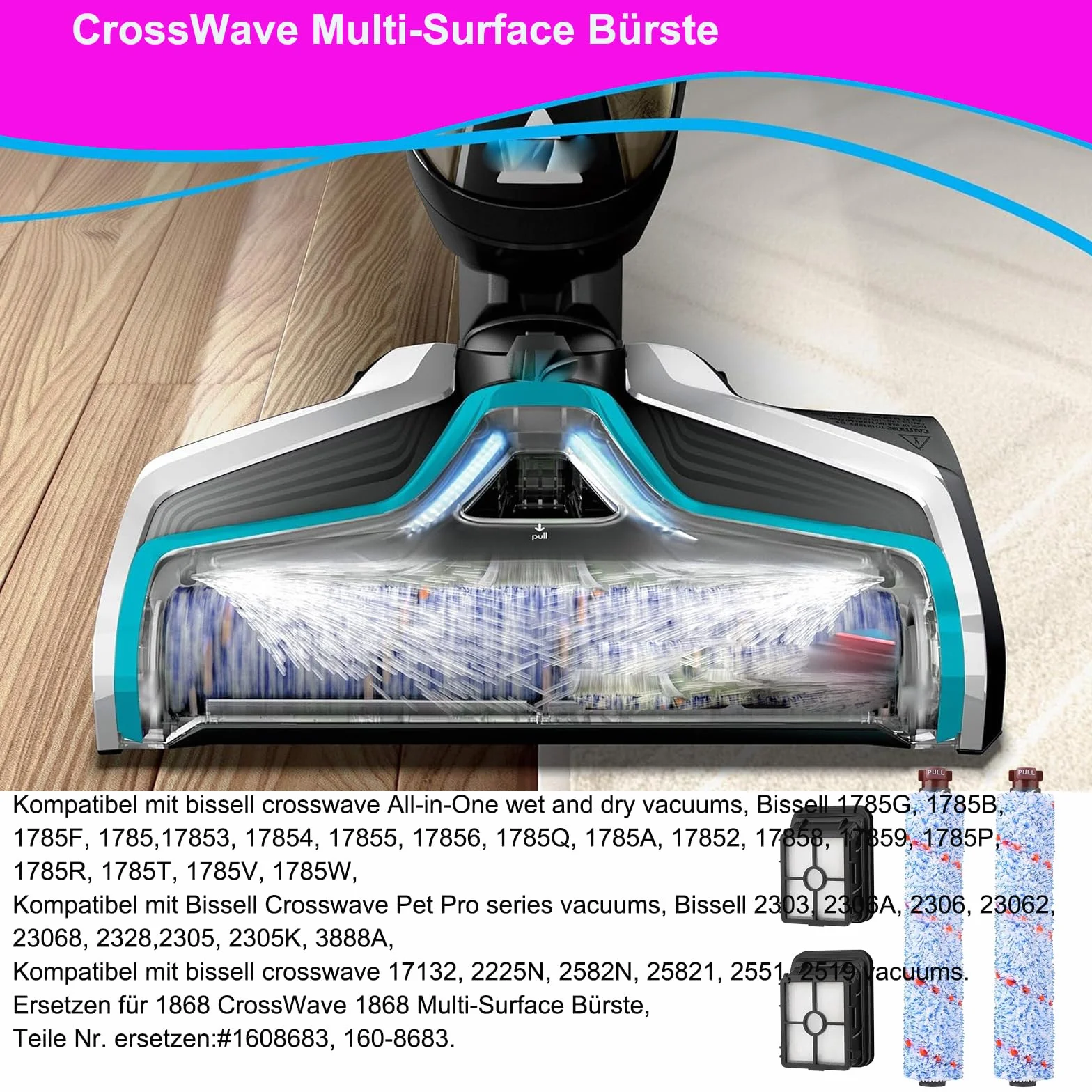 Accessori di ricambio per Bissell CrossWave 17132, 1785, 1926, 2225N, 25821, 2519, 2582N, 2554, sostituire la parte # 161-3568, spazzola milti-surface 3 in 1 1868F e filtro aspirapolvere 1866 per