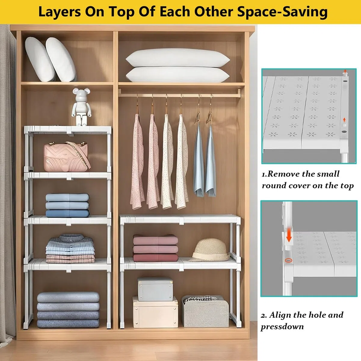 Scaffale Telescopico Estensibile per Armadio Divisori per Scaffali Telescopico Armadi, Mensola Estensibile per Armadio, Separatori Organizer Plastica(L:87-108cm,W:42cm-H:32cm)