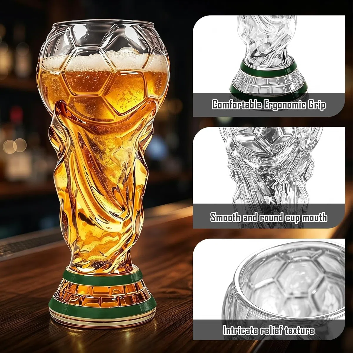 ZVD Coppa del Mondo Trophy, Bicchieri da birra per la Coppa del Mondo di Calcio 2026, 450 ml, Boccale di birra, Regalo per gli appassionati di calcio (trasparente)