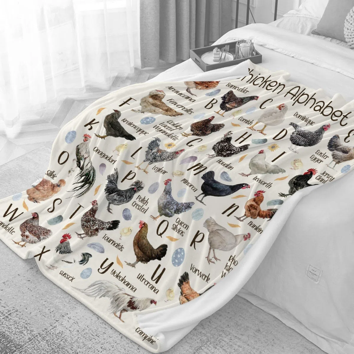Coperta con lettere dell'alfabeto con gallina, super morbida, leggera, in flanella, per bambini, adulti, adatta per divano, letto, campeggio, viaggi, tutte le stagioni, 101,6 x 127 cm, per bambini