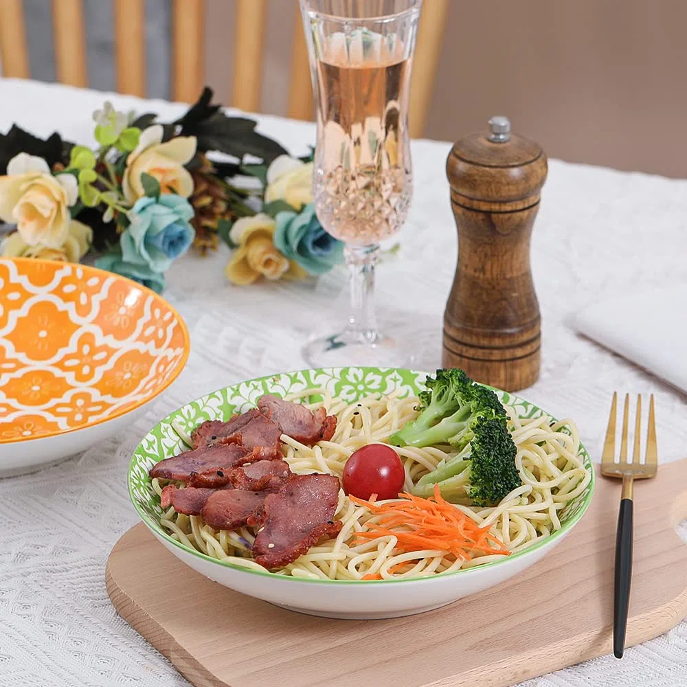Servizio Piatti Fondi in Ceramica Colorati, Profondi 20 cm - per Zuppa | Insalata | Pasta | Gourmet | Risotto - Lavabile in Lavastoviglie e Microonde - Set di 6