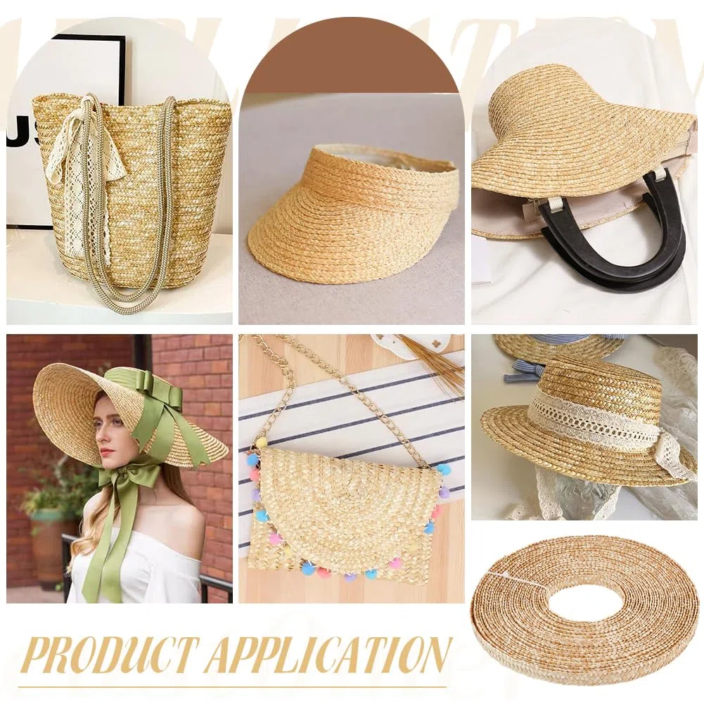 BENECREAT Nastro di Paglia di Grano Da 12m per Realizzare Cappelli, Nastro di Paglia di Iuta Largo 12mm per Realizzare Cappelli, Accessori Fai Da Te, Color Mandorla Sbollentata