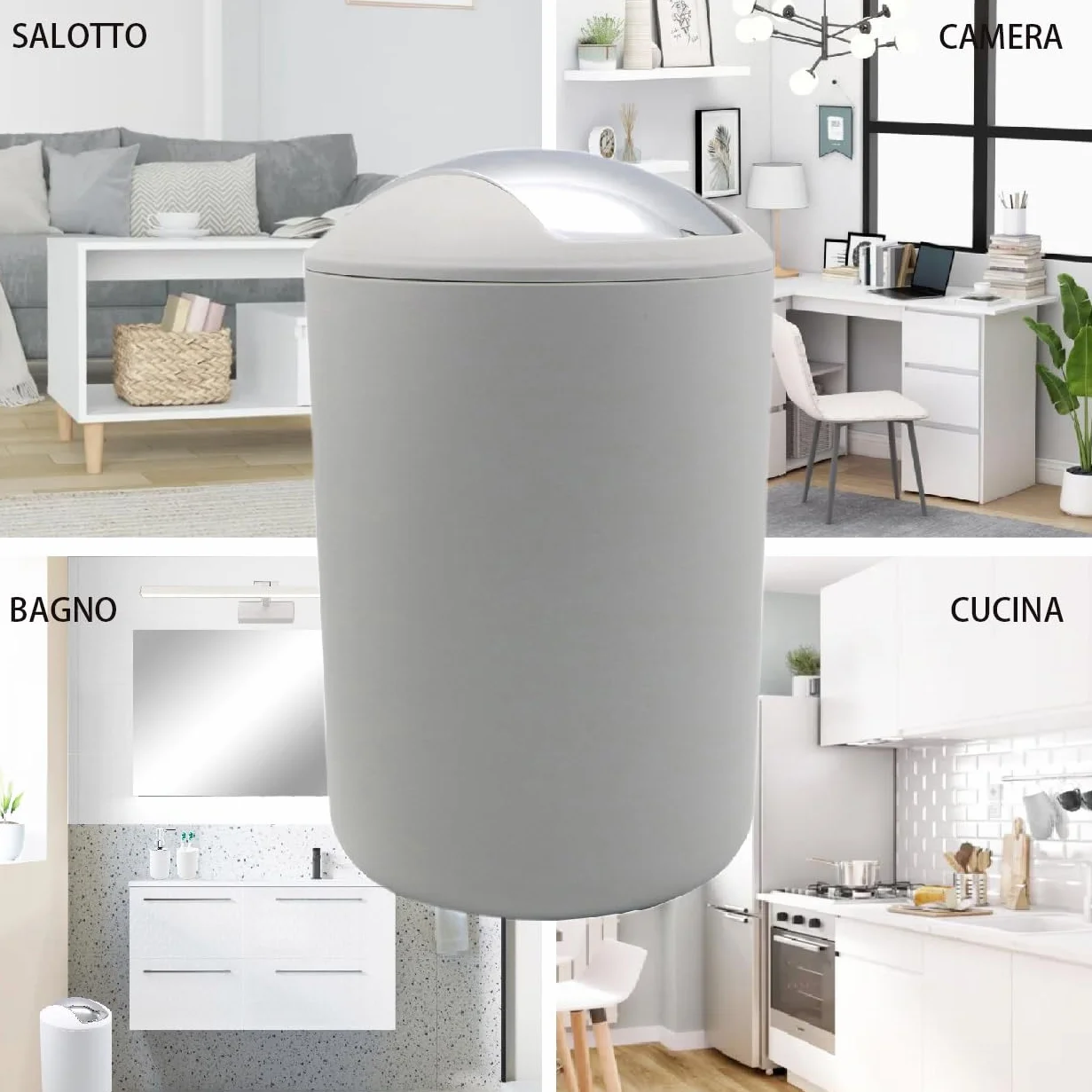 Pattumiera Bagno Basculante 3L Polipropilene Grigio