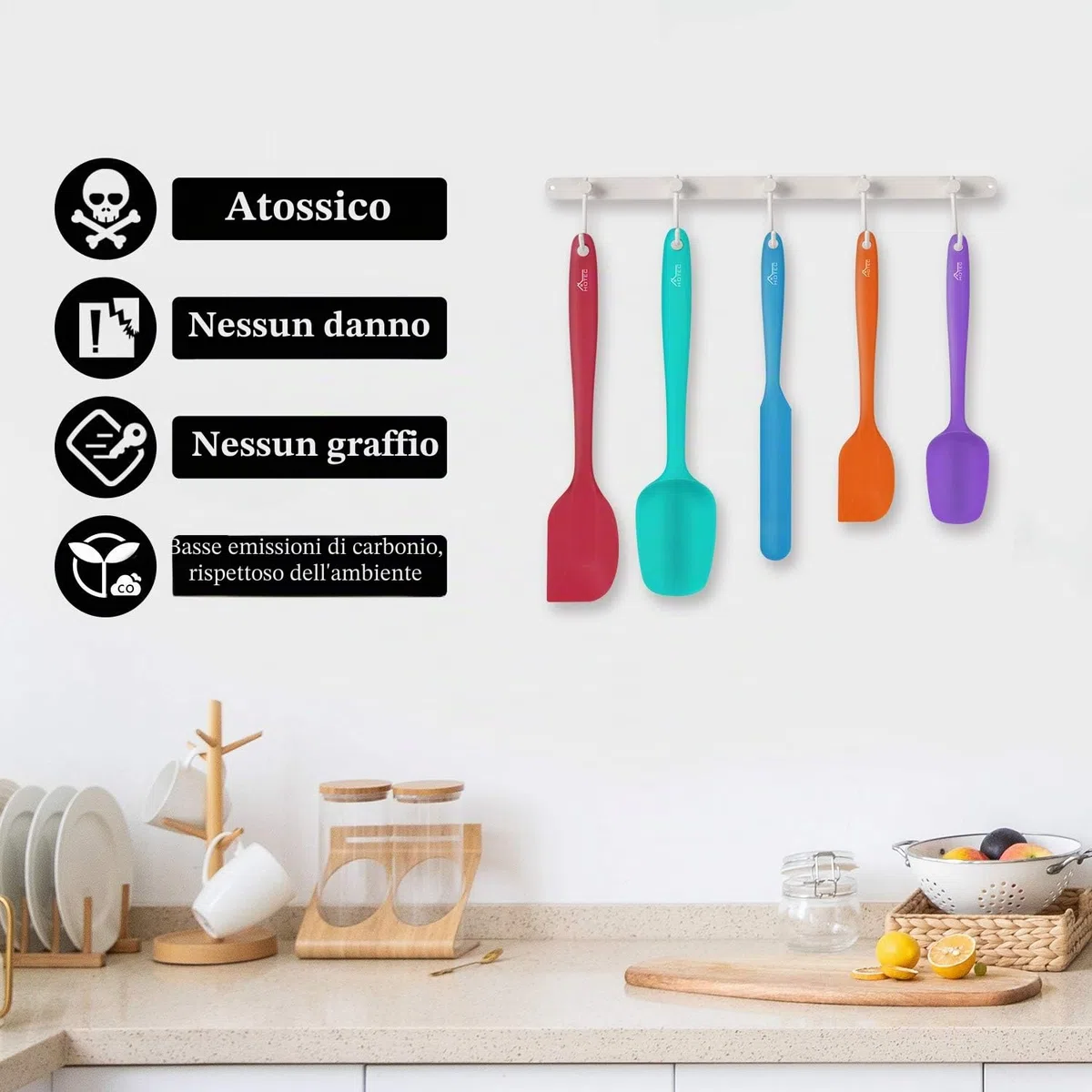 Hotec Spatole in Silicone da Cucina Utensili Cucchiaio, Spatola per Dolci, per Cottura e Miscelazione, Resistenti al Calore,Padella Antiaderente, 5 Pezzi