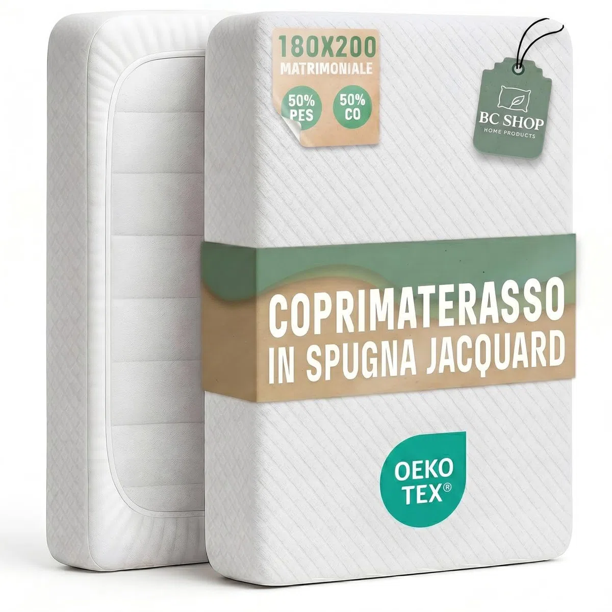 Coprimaterasso Matrimoniale 180x200x 27cm Elasticizzato con Angoli - Copri Materasso Matrimoniale in Spugna Jacquard Certificato Oeko Tex - Lavabile e Regolabile per Materassi a 2 Piazze