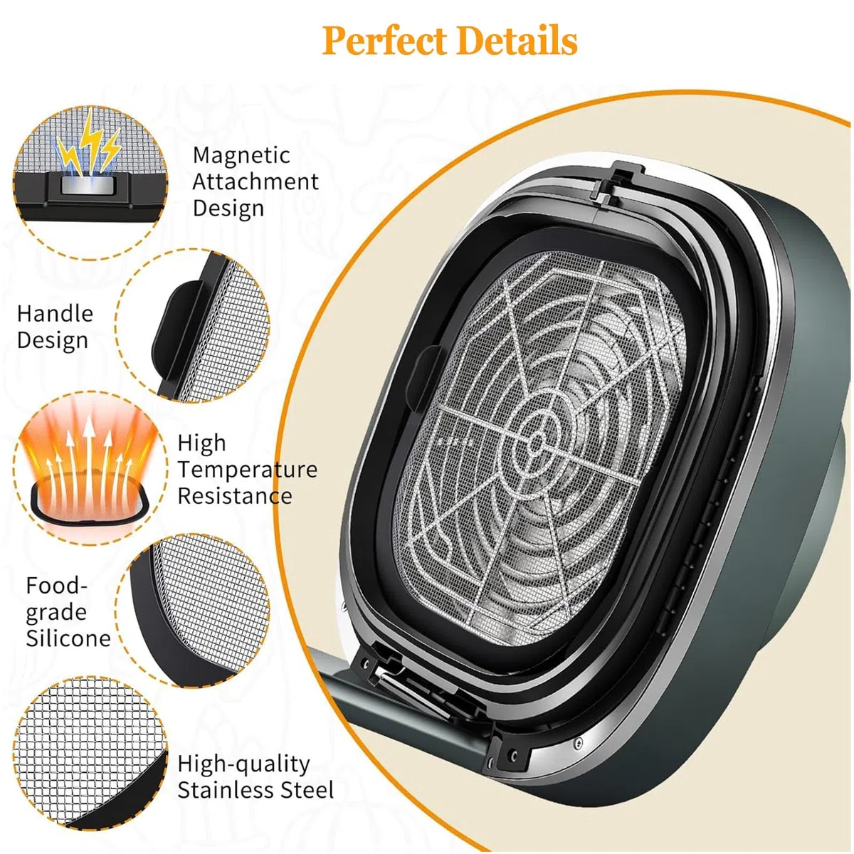 3 Pezzi Stampi Silicone e Griglia Anti Proiezione Magnetica in Acciaio Inox per Ninja CRISPi Friggitrice ad aria AS101EU, Air Fryer Accessori per Ninja Air Fryer AS101EU (1)