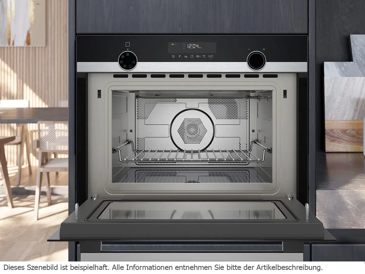Siemens CM585AGS1 iQ500 Microonde da incasso ad aria calda 60 x 45 cm, 900 W, 44 L, in acciaio inox, controllo touchControl, aiuto idrolitico per la pulizia cookControl 15 microgrammi automatici, nero
