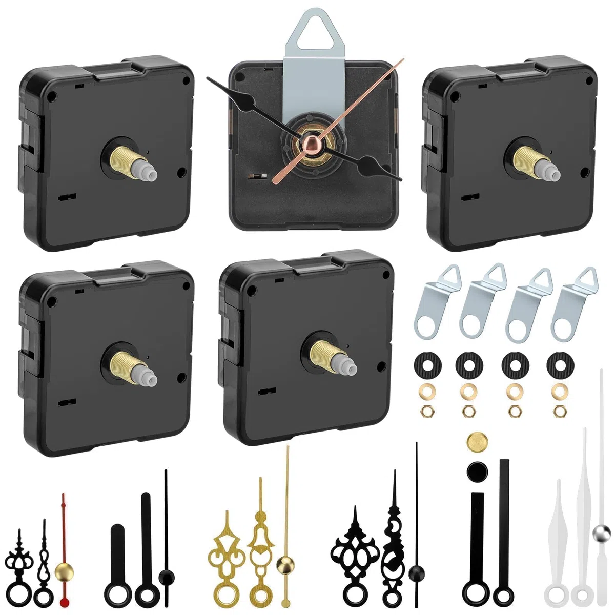EEEKit Meccanismo di Ricambio per Orologio al Quarzo, 5 Movimenti a Batteria con 7 Coppie di Lancette per Riparazione di Orologi da Camino