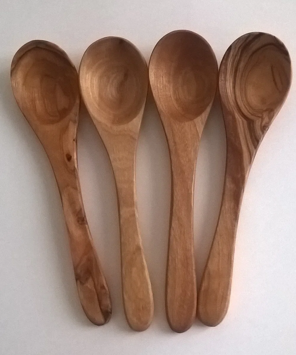 Set di 4 cucchiai per marmellata, caffè in legno di ulivo non verniciato, L 12 cm