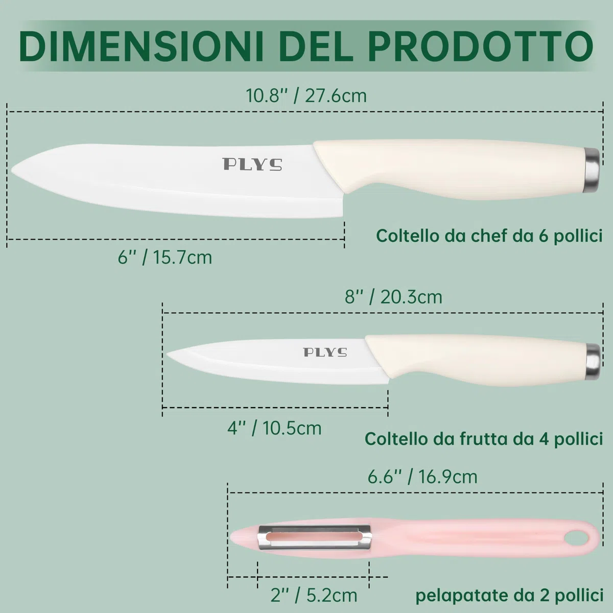Plys Set Coltello Ceramica Cucina: Coltelli Ceramica da Carne Professionale Manico Bianco